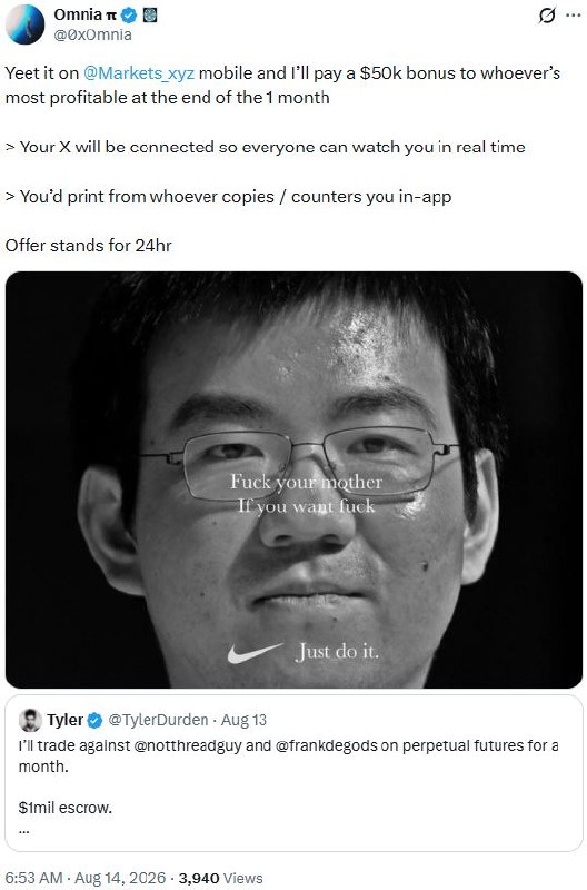 Crypto trader promises $50,000 bonus to top copy-trader on Markets mobile app within a month
