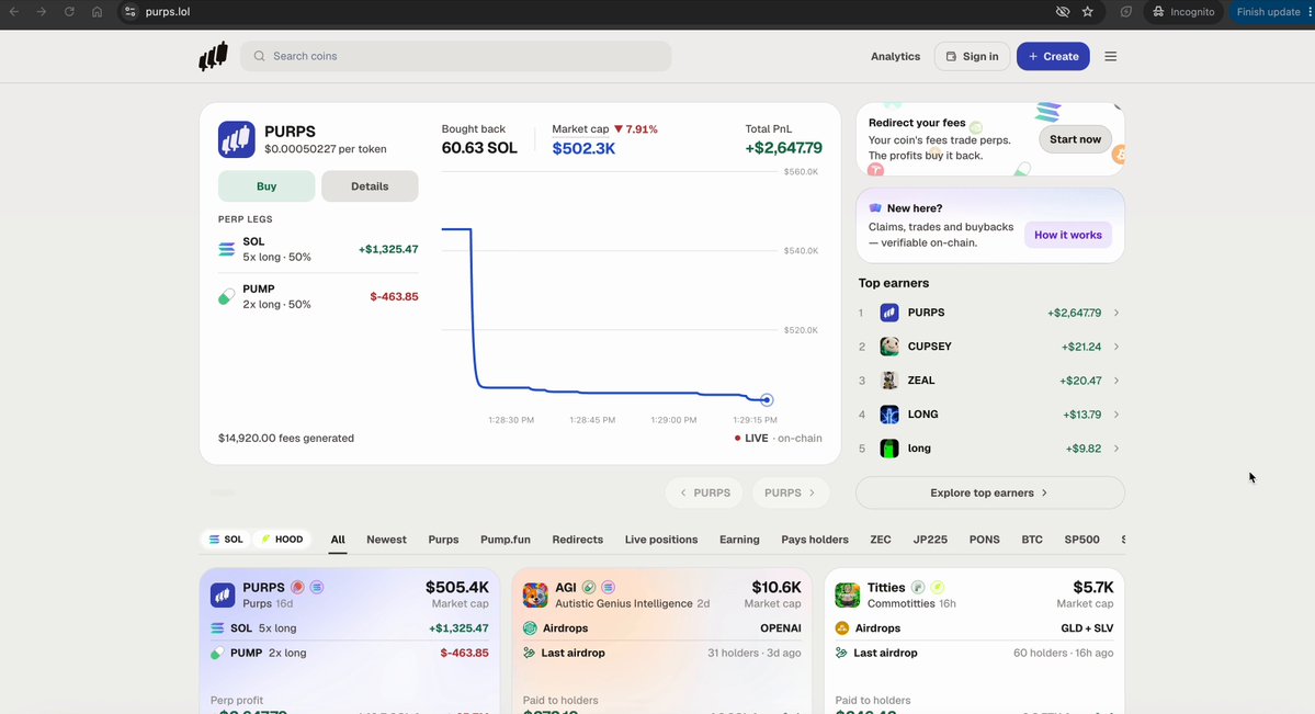 Purps releases walkthrough for pairing meme tokens with stocks or crypto, with fees directed to Hyperliquid perp profits for holders.