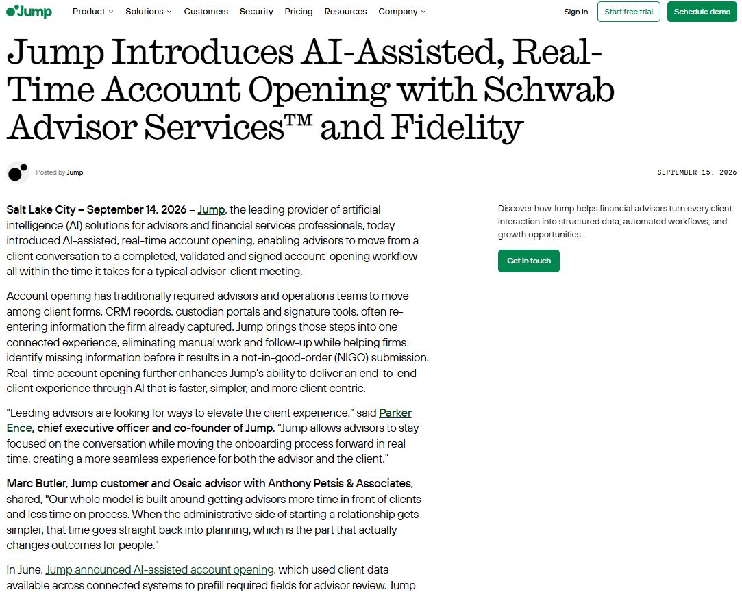 Jump launches AI-assisted real-time account opening with Schwab and Fidelity support