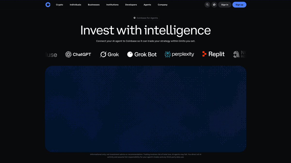Coinbase launches 'for Agents' page to connect ChatGPT, Grok, and other AI agents to its platform